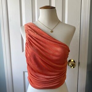 Lioness One-Shoulder Twist Top in Coral Orange